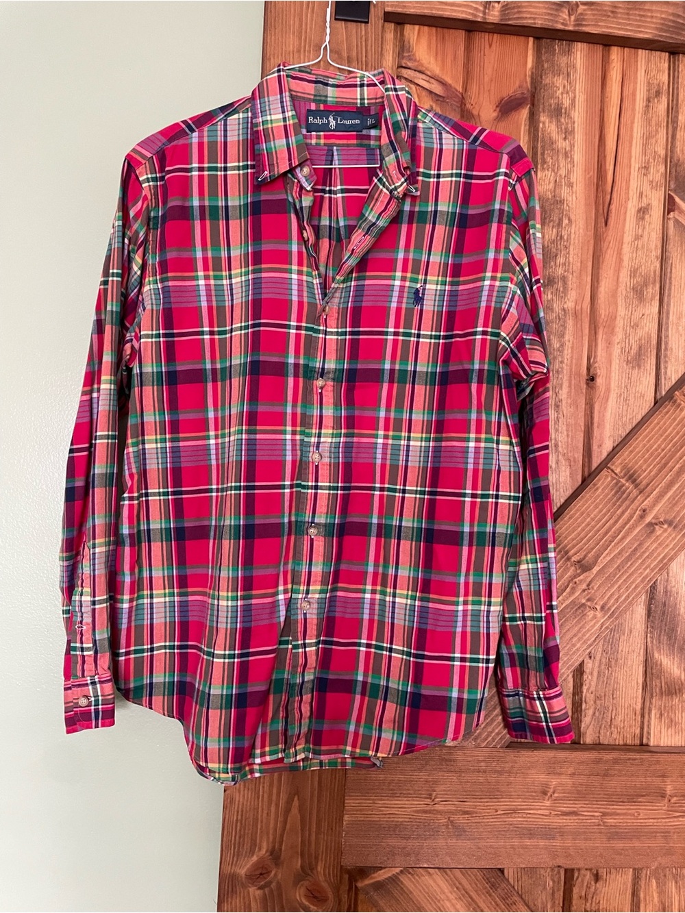 Ralph Lauren Red and Green Plaid Button-Down Shirt
